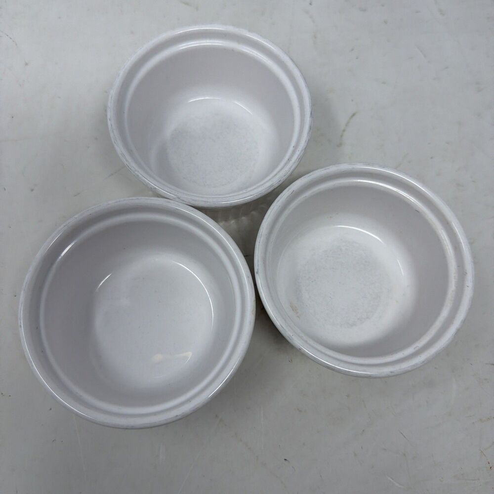 Set of 3 Martha Stewart Everyday MSE White Fluted 4 Oz Ramekins Bowls Dishes